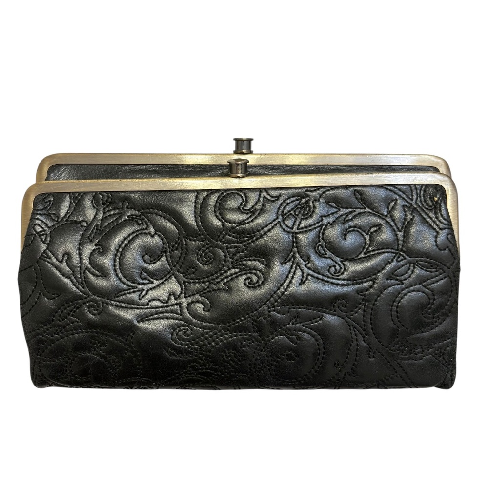 Hobo black leather quilted Lauren clutch wallet